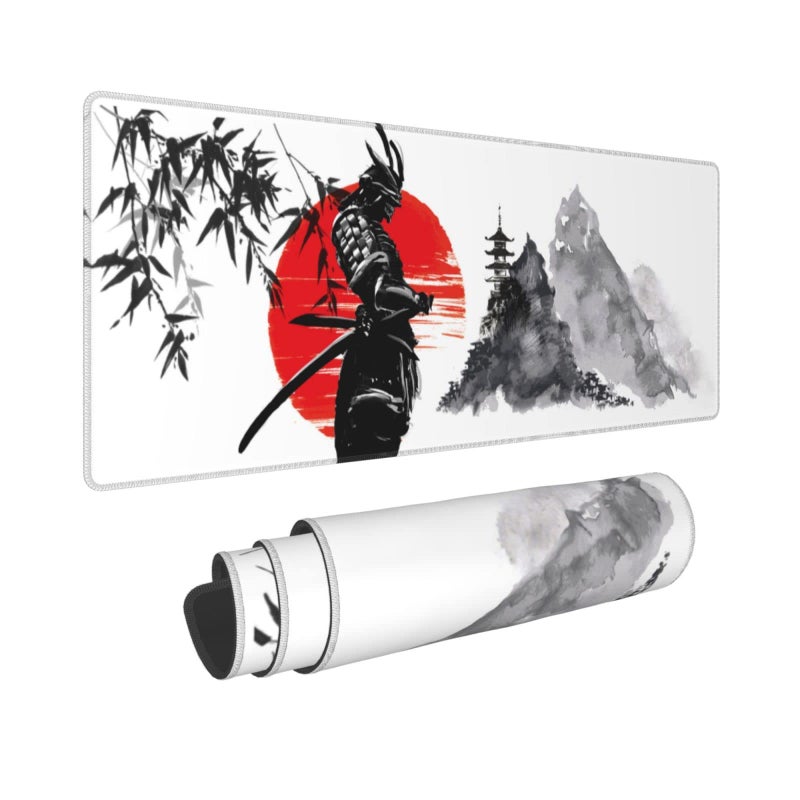 Yilad Watercolor Japanese Samurai Bushido Gaming Mouse Pad XL  Non Slip Rubber Base Mousepad  Stitched Edges Desk Pad  Extended Large Mice Pad 31.5 X 11.8 Inch - Image 1